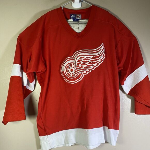 VINTAGE 1990'S STARTER DETROIT RED WINGS RED JERSEY MEN'S SIZE LARGE - Picture 1 of 13